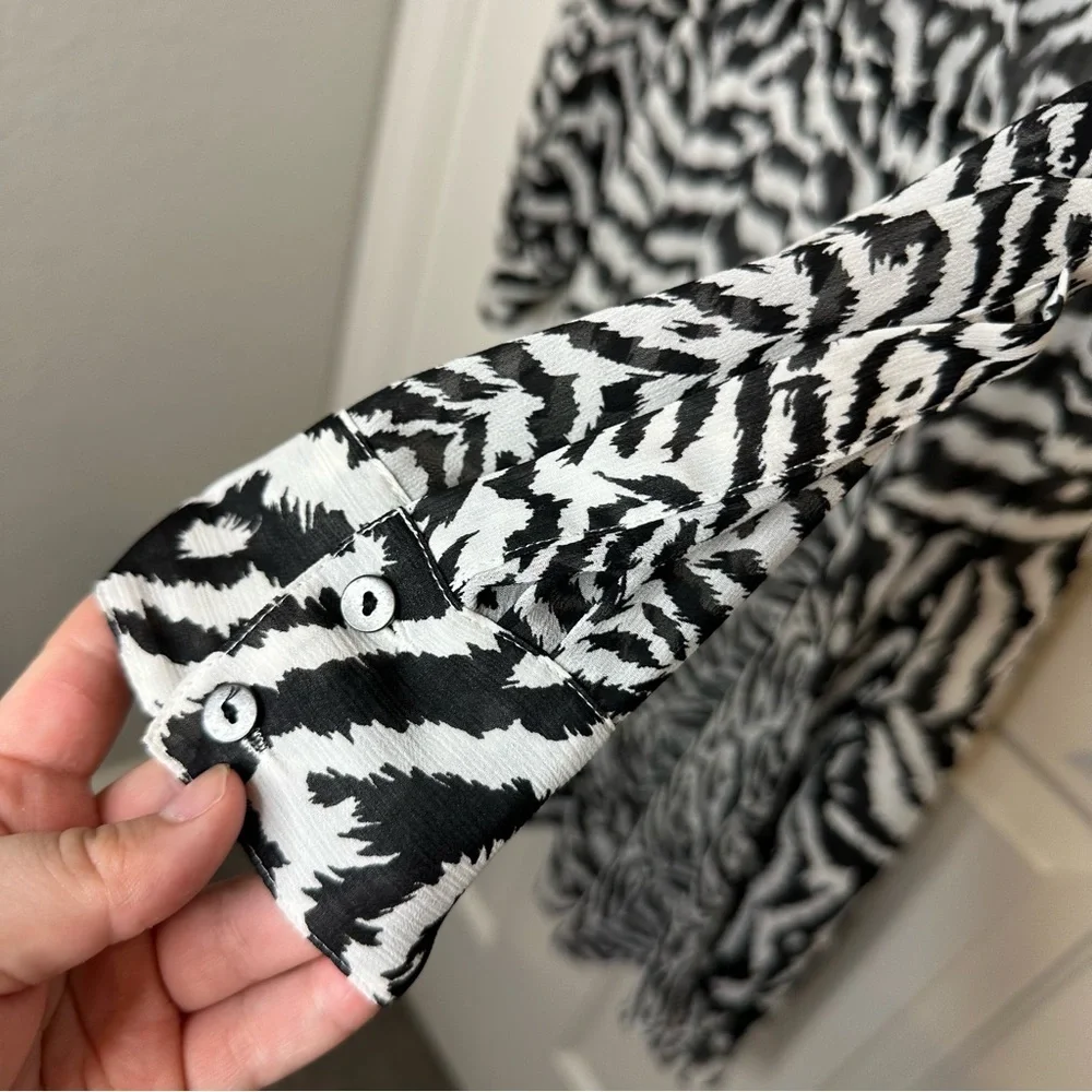 AllSaints Black White Zebra Print Mixed Media Martina Remix Dress Sz S Chic Glam - Picture 6 of 9